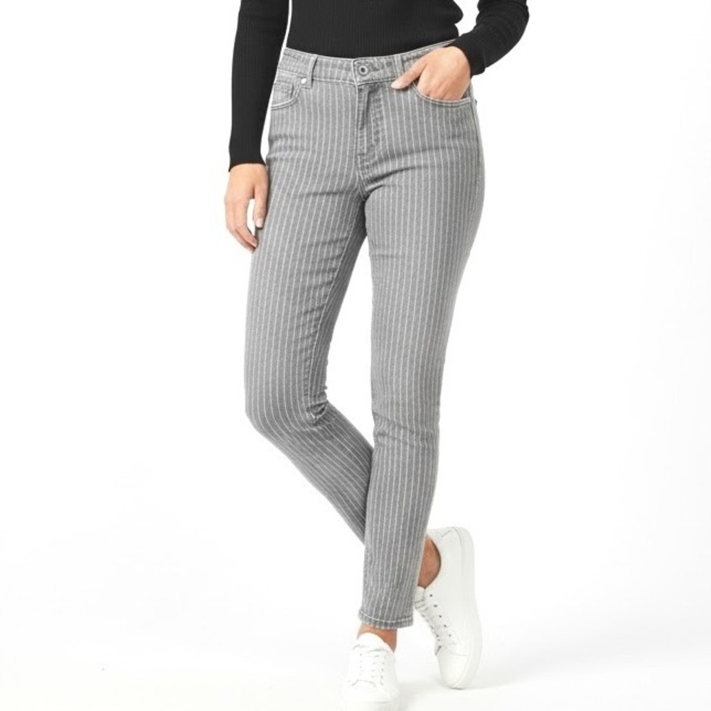 Two By Vince Camuto Jeans 29/8 Grey Pinstripe‎ Mid Rise Stretch Sophisticated